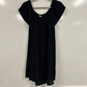 NWT Mossimo XL Black Ruffle Neck Boho Mini Dress | Off Shoulder Peasant Festival